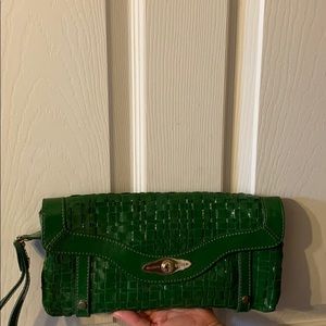 elliot lucca green paten leather clutch